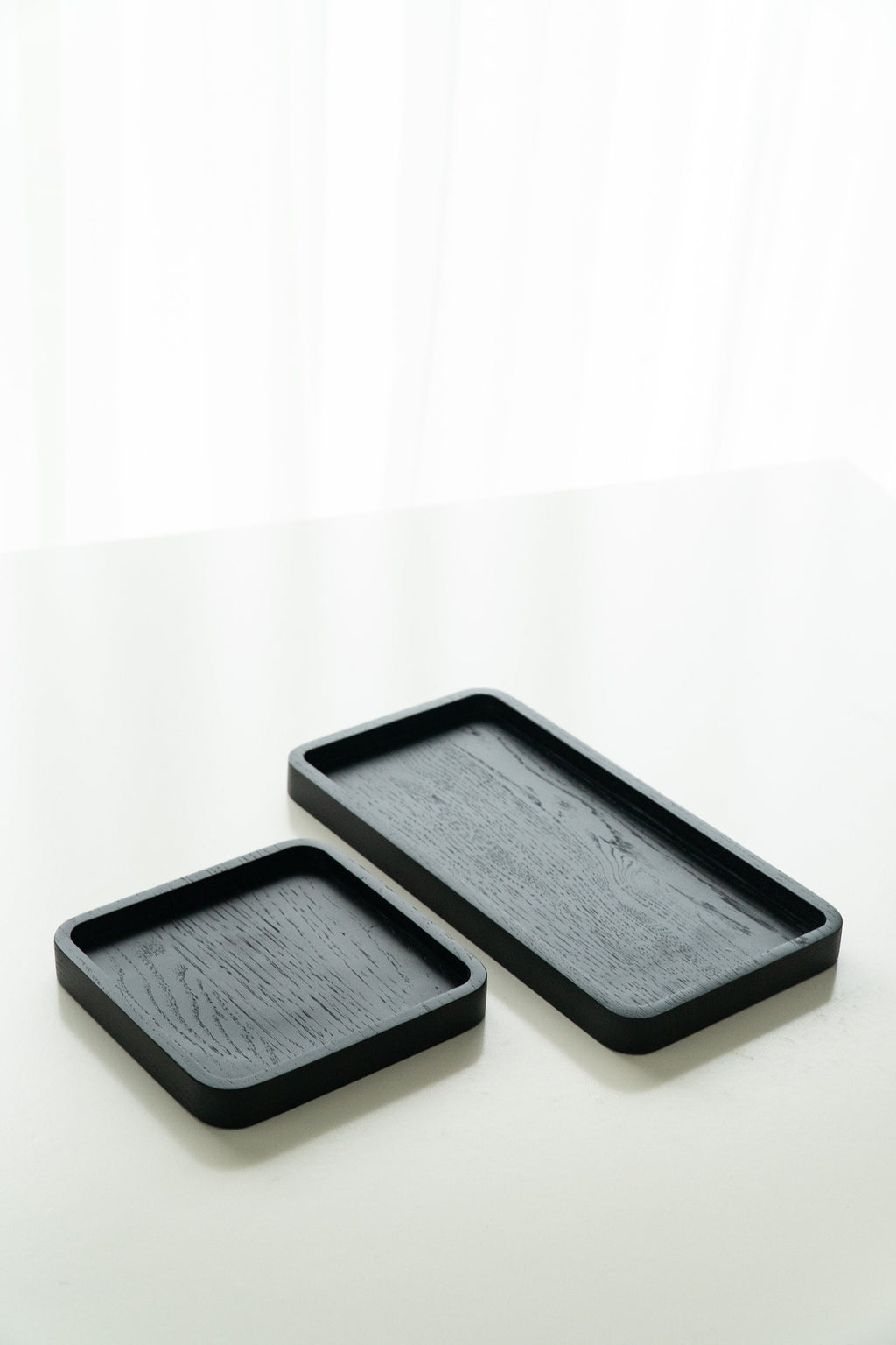 Handmade Black Oak Tray Set: Modern Valet & Kitchen Organizer