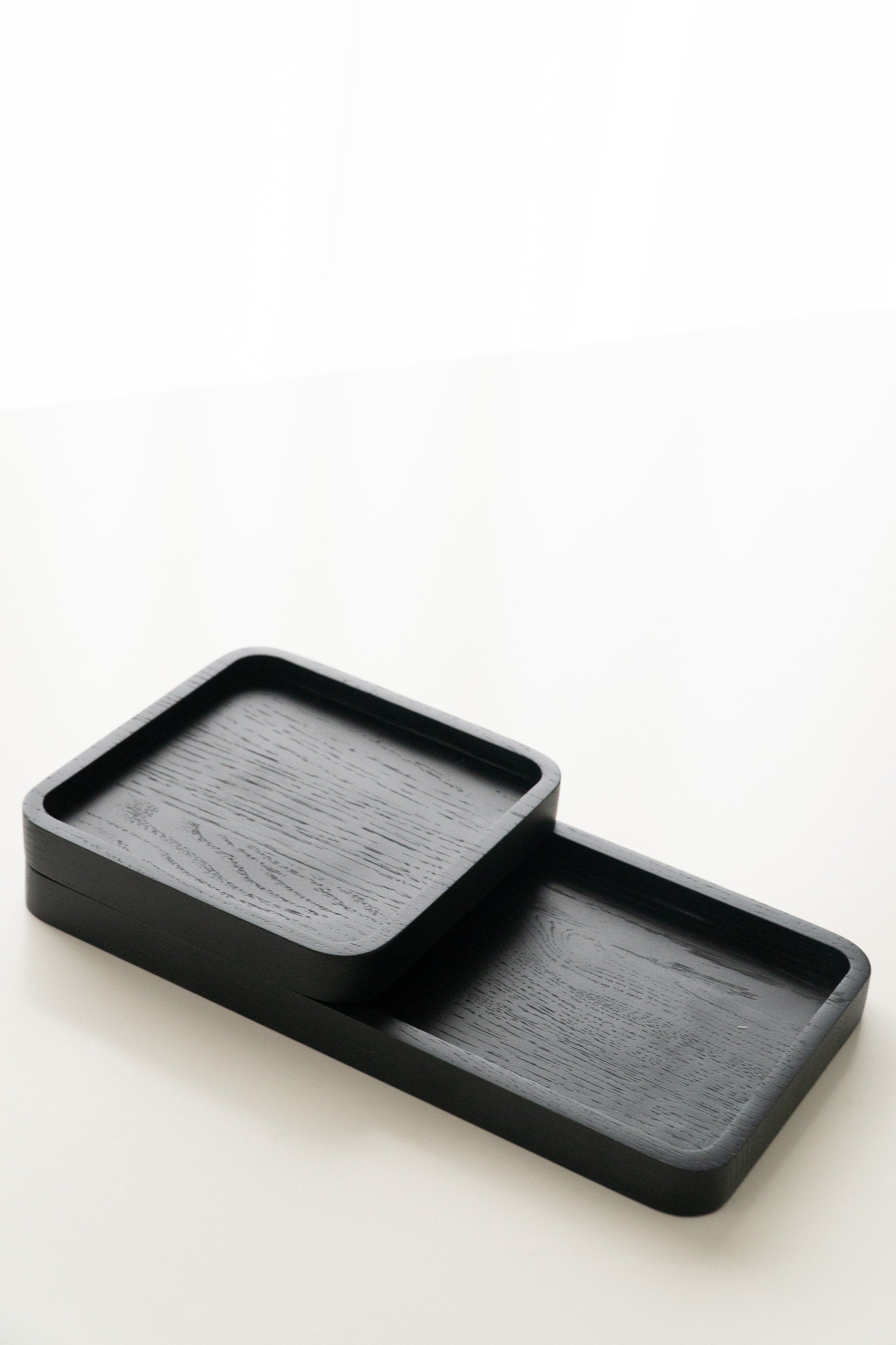 Handmade Black Oak Tray Set: Modern Valet & Kitchen Organizer