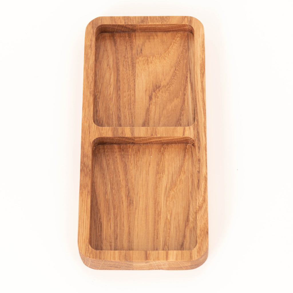 Oak Desk Organizer Tray – Wooden Pen Holder with 2 Compartments