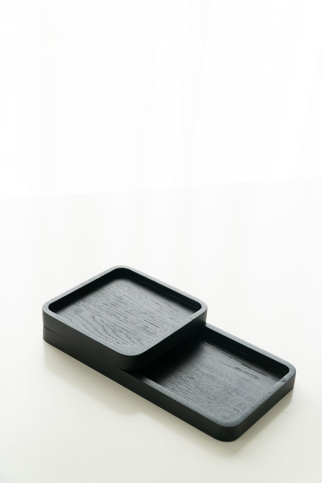 Handmade Black Oak Tray Set: Modern Valet & Kitchen Organizer
