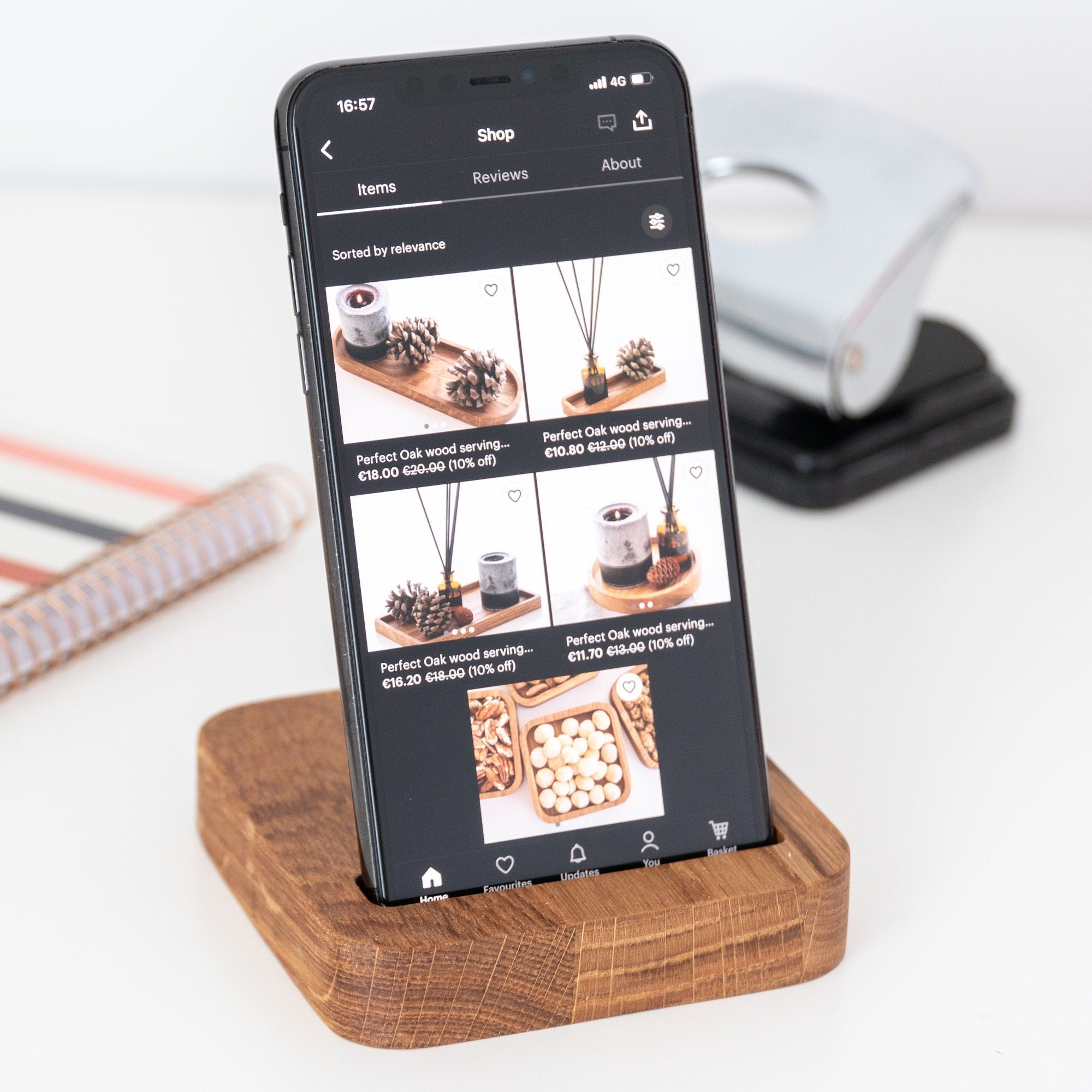 Handmade Solid Oak Phone Stand: Minimalist Desk Decor