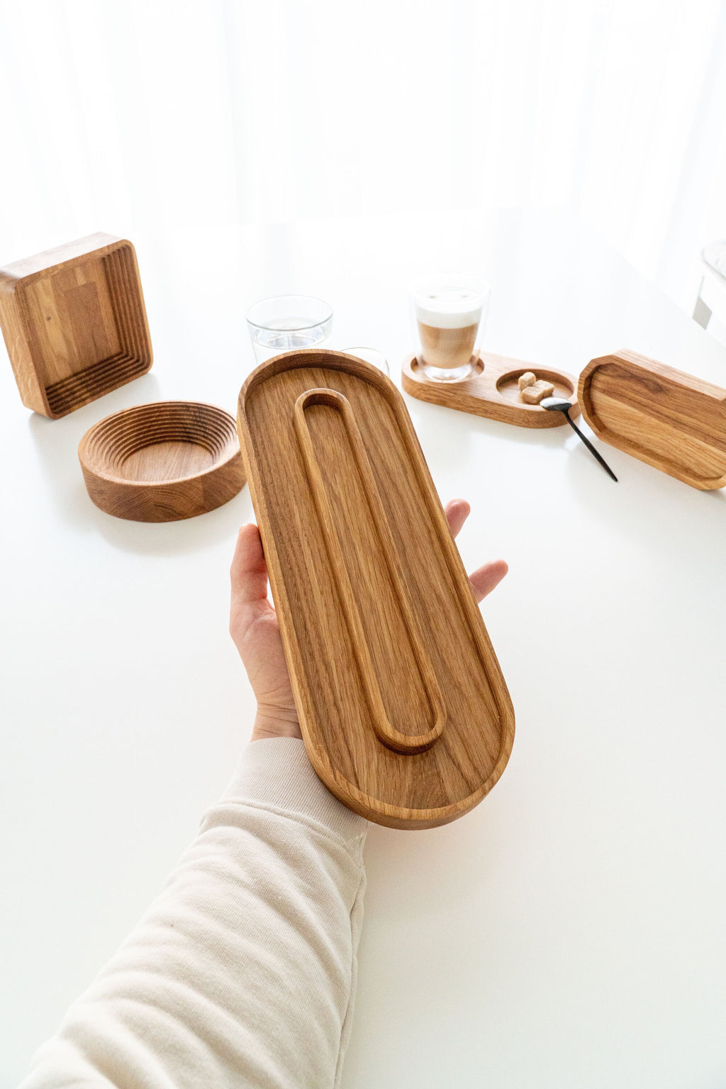 Oval Oak wood serving Tray Board Plate Natural 15 x 35 cm  jewelry tray with modern design | valet tray organizer | wood coaster