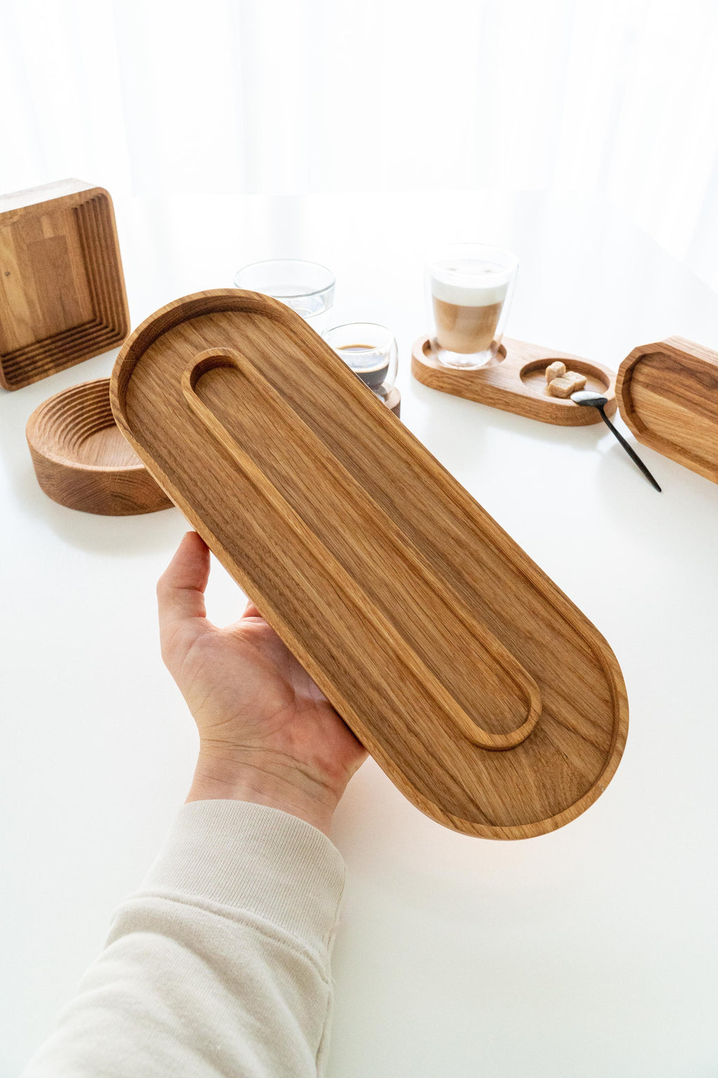 Oval Oak wood serving Tray Board Plate Natural 15 x 35 cm  jewelry tray with modern design | valet tray organizer | wood coaster