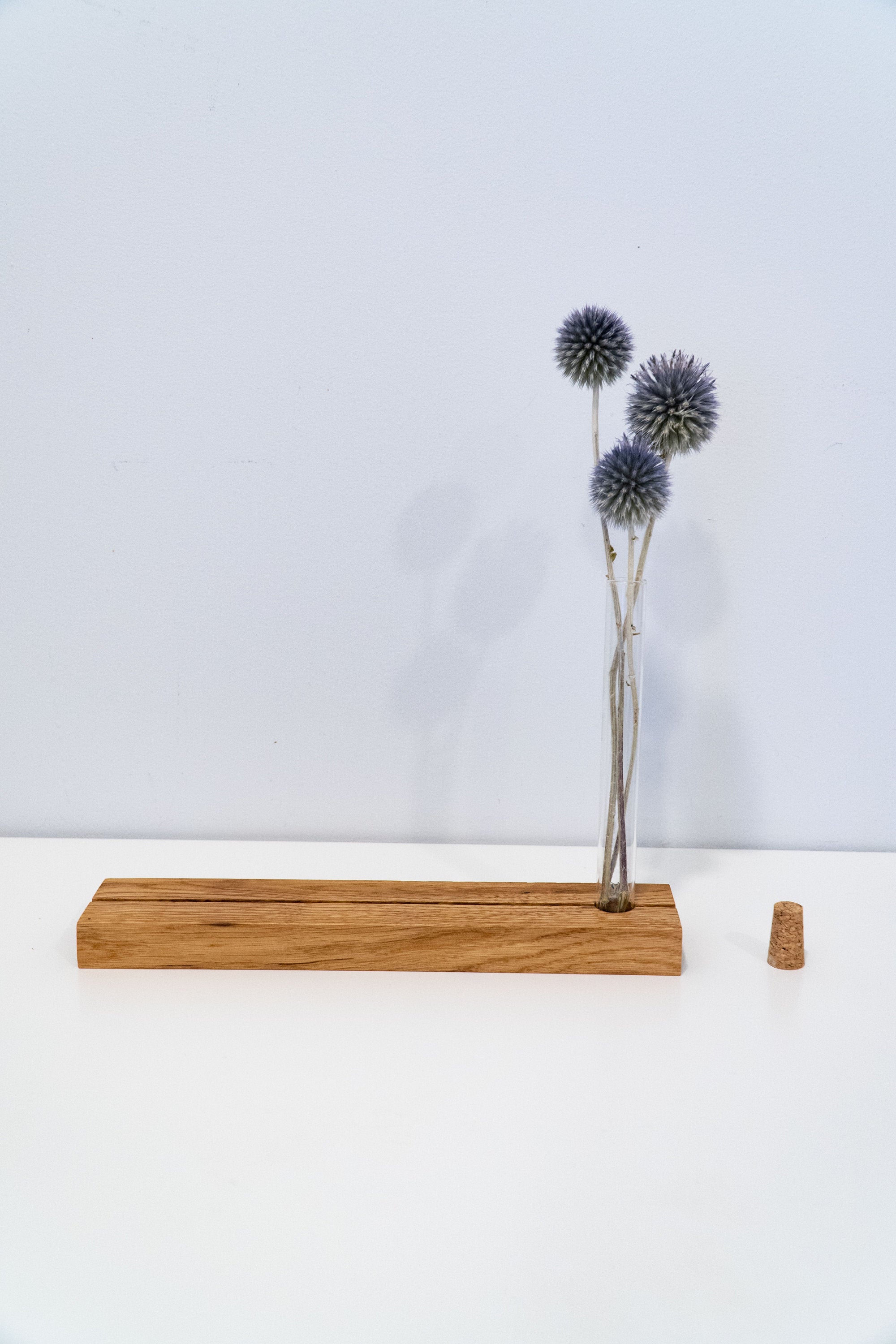 Solid Oak Wood Card Stand with Test Tube: Table Number Holder