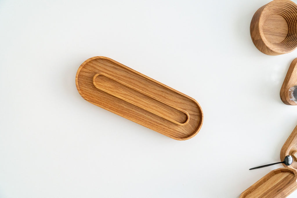 Oval Oak wood serving Tray Board Plate Natural 15 x 35 cm  jewelry tray with modern design | valet tray organizer | wood coaster