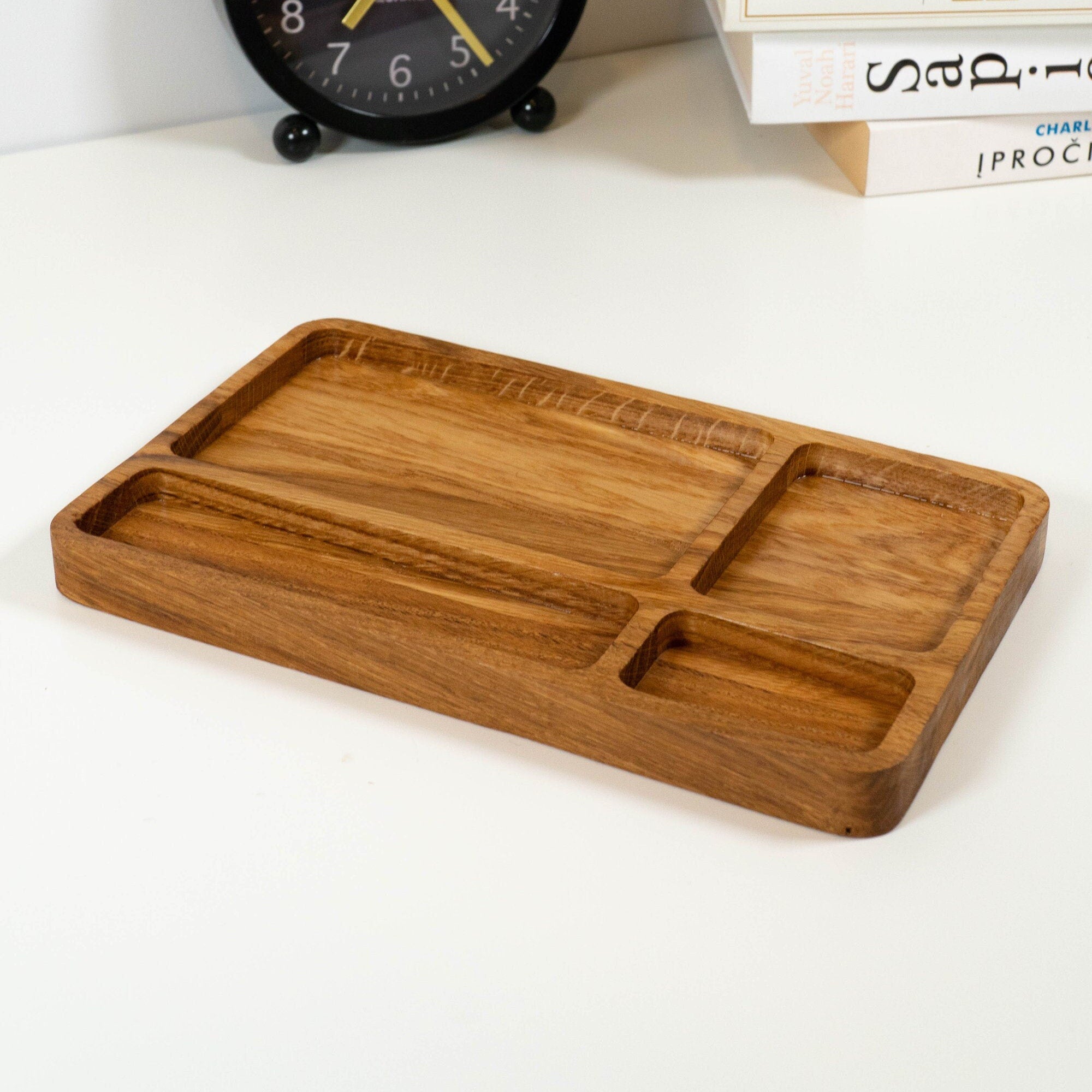 Solid Oak Valet Tray: Home Office Pen & Jewelry Organizer