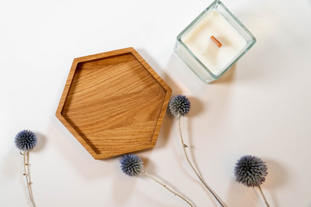 Handmade Oak Hexagon Tray: Honeycomb Plate, Ring/Key Dish