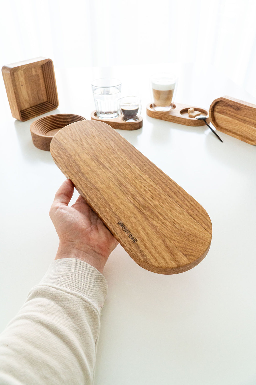 Oval Oak wood serving Tray Board Plate Natural 15 x 35 cm  jewelry tray with modern design | valet tray organizer | wood coaster
