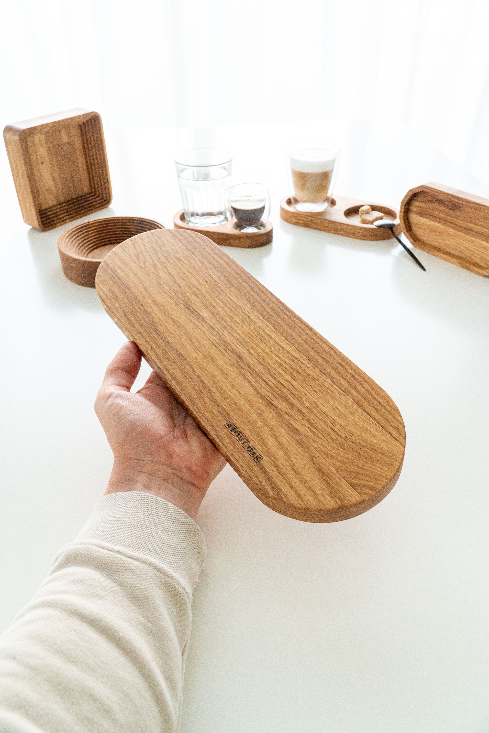 Oval Oak wood serving Tray Board Plate Natural 15 x 35 cm  jewelry tray with modern design | valet tray organizer | wood coaster