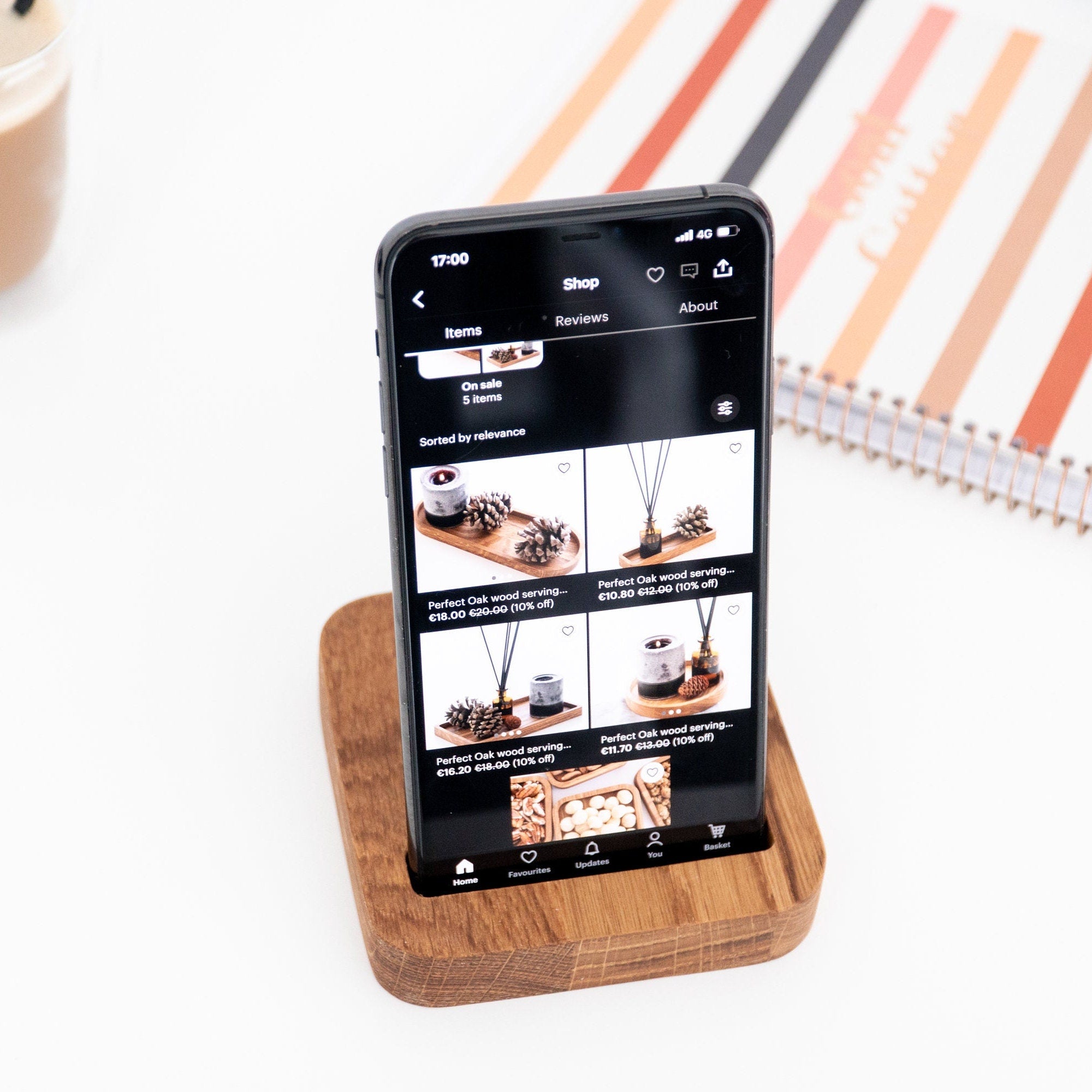 Handmade Solid Oak Phone Stand: Minimalist Desk Decor