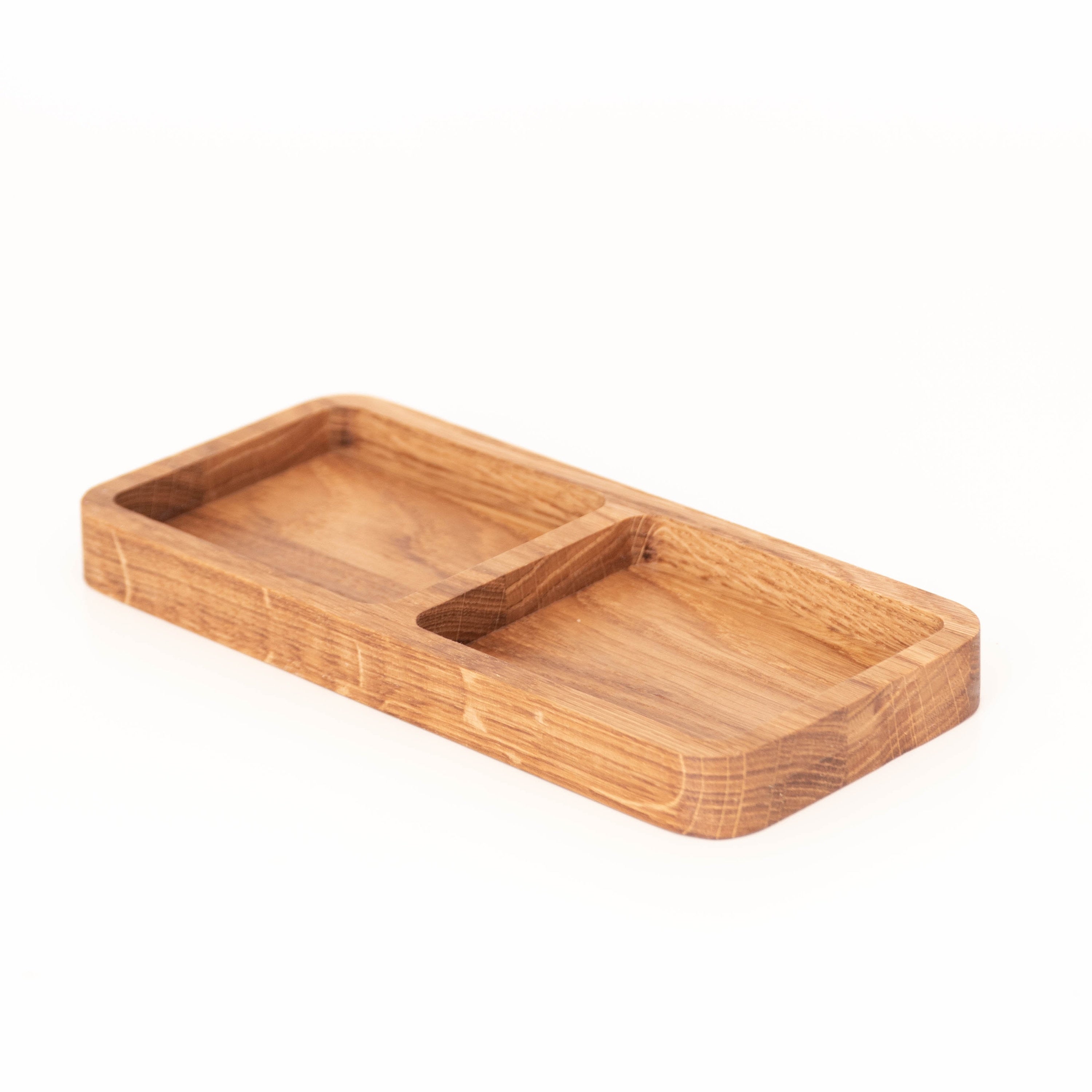 Oak Desk Organizer Tray – Wooden Pen Holder with 2 Compartments