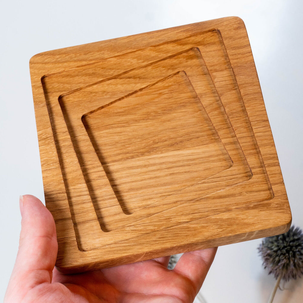 Handmade Oak Wood Tray: Square Workspace Accessories (15x15 cm)
