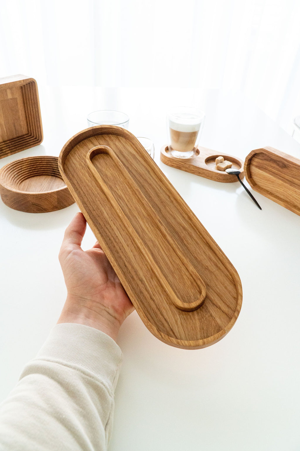 Oval Oak wood serving Tray Board Plate Natural 15 x 35 cm  jewelry tray with modern design | valet tray organizer | wood coaster