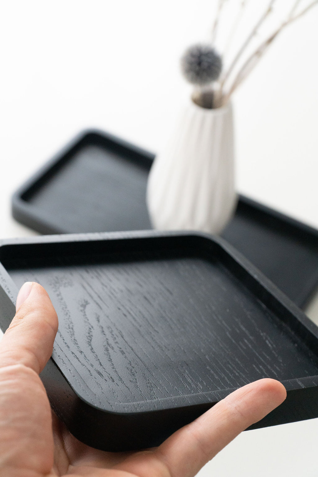 Handmade Black Oak Tray Set: Modern Valet & Kitchen Organizer