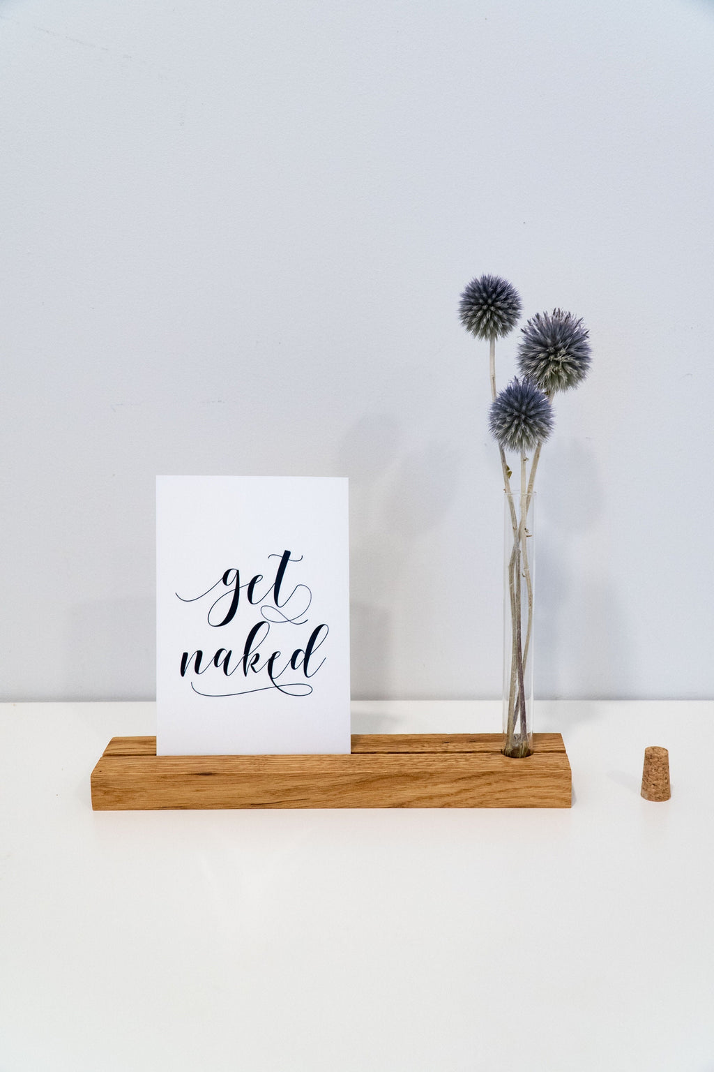 Solid Oak Wood Card Stand with Test Tube: Table Number Holder