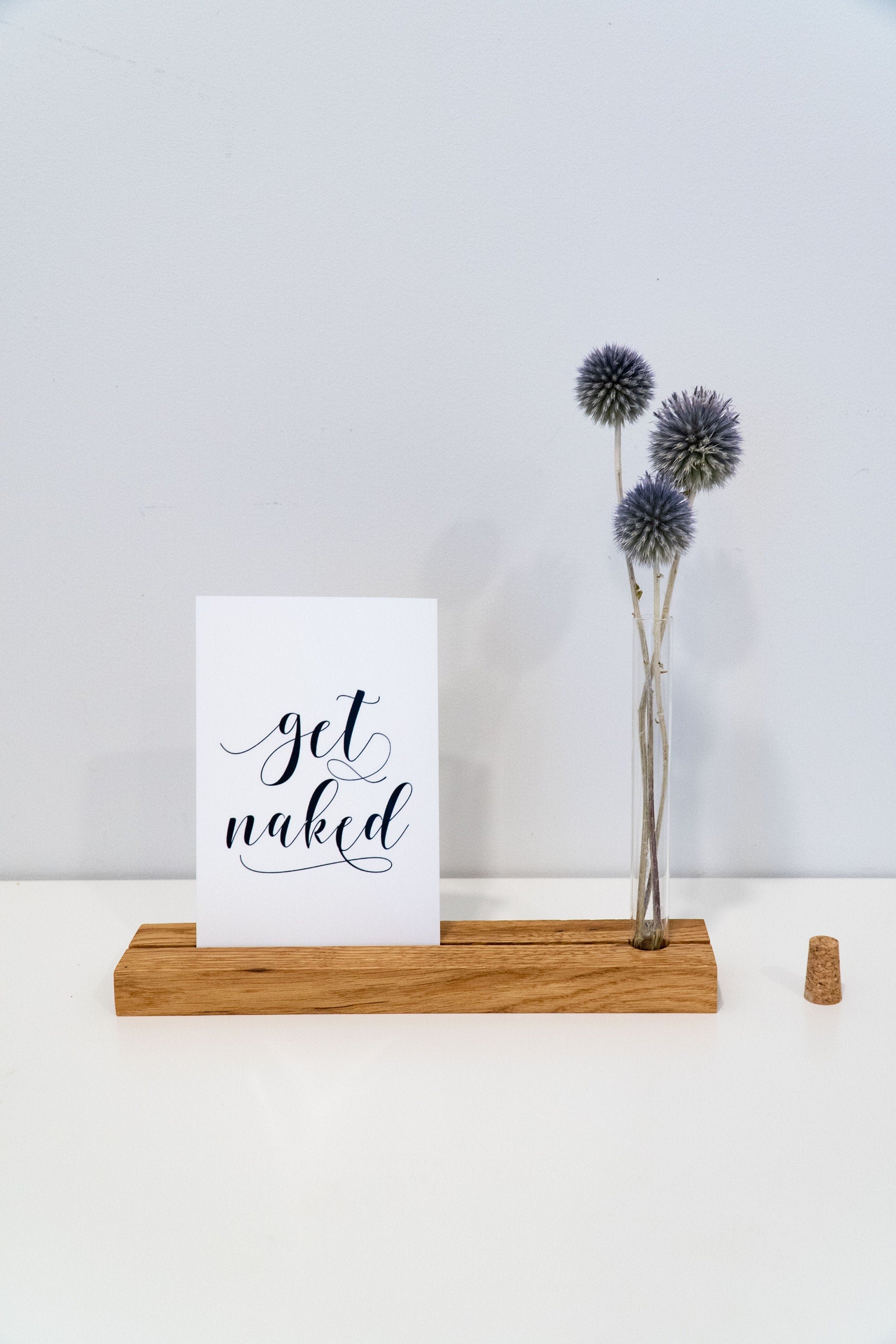 Solid Oak Wood Card Stand with Test Tube: Table Number Holder