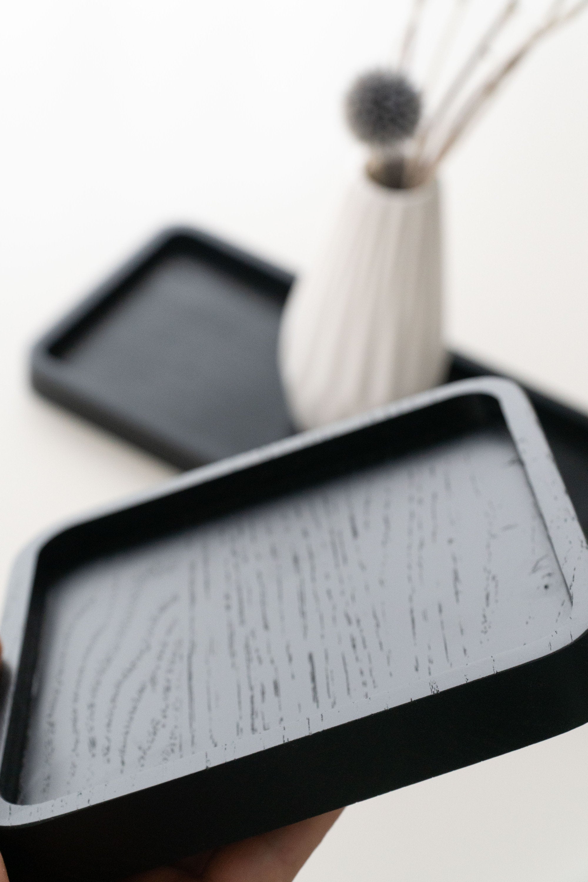 Handmade Black Oak Tray Set: Modern Valet & Kitchen Organizer