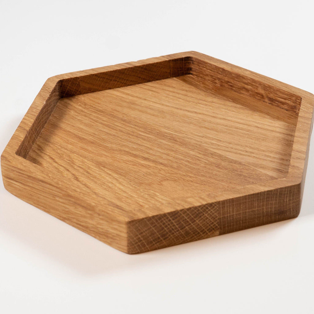 Handmade Oak Hexagon Tray: Honeycomb Plate, Ring/Key Dish