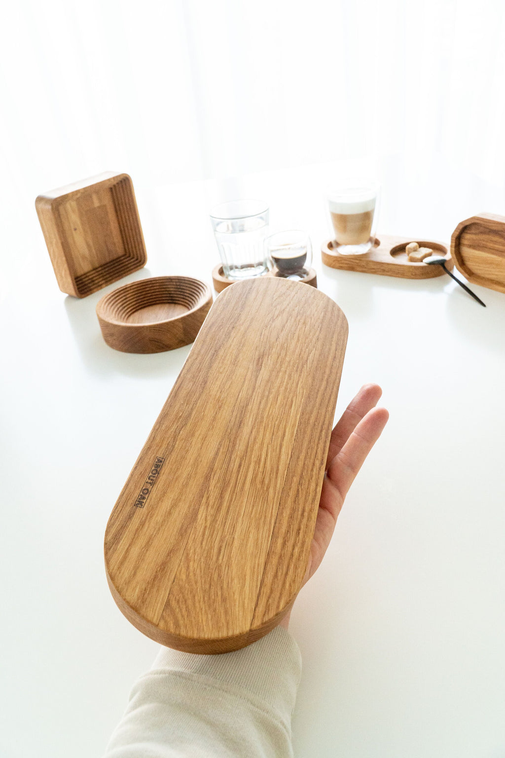 Oval Oak wood serving Tray Board Plate Natural 15 x 35 cm  jewelry tray with modern design | valet tray organizer | wood coaster