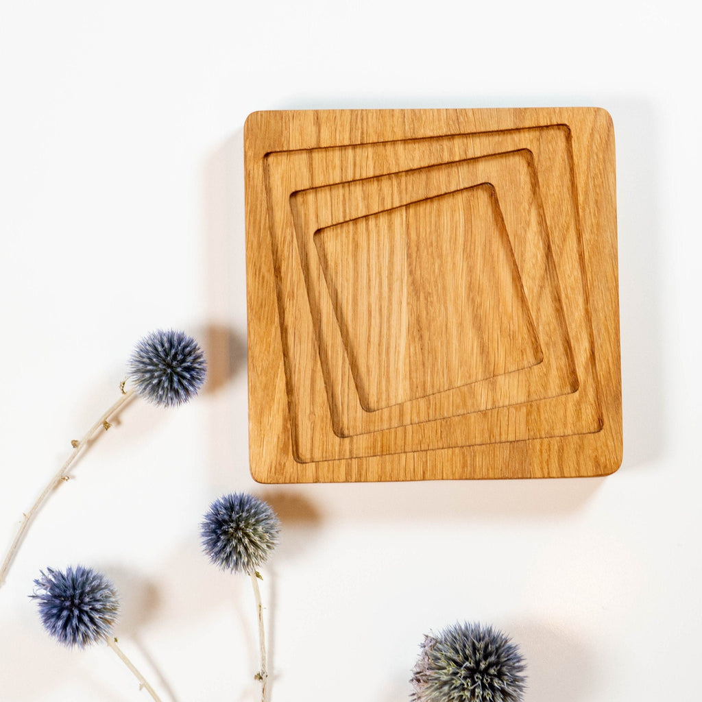 Handmade Oak Wood Tray: Square Workspace Accessories (15x15 cm)