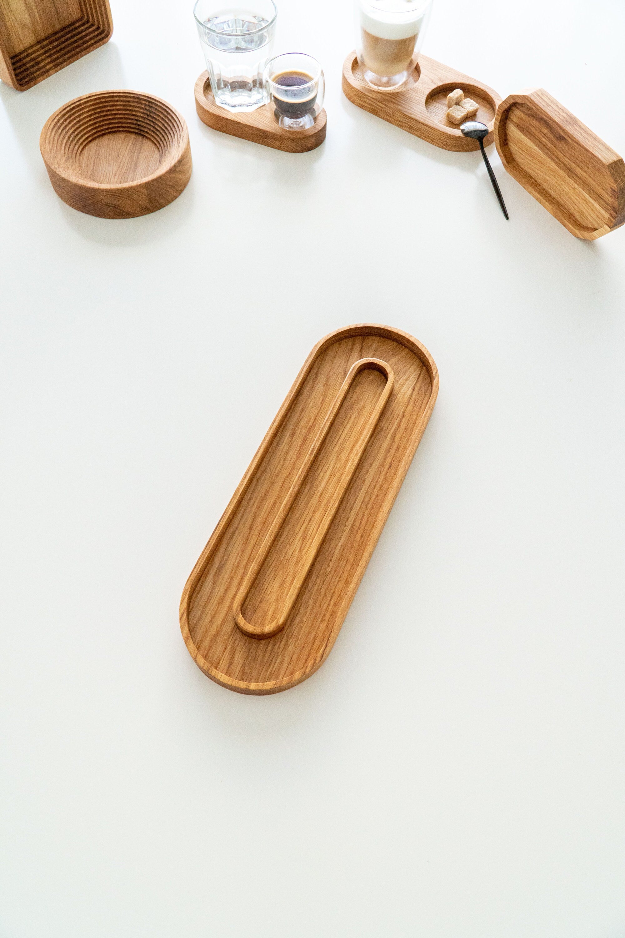 Oval Oak wood serving Tray Board Plate Natural 15 x 35 cm  jewelry tray with modern design | valet tray organizer | wood coaster