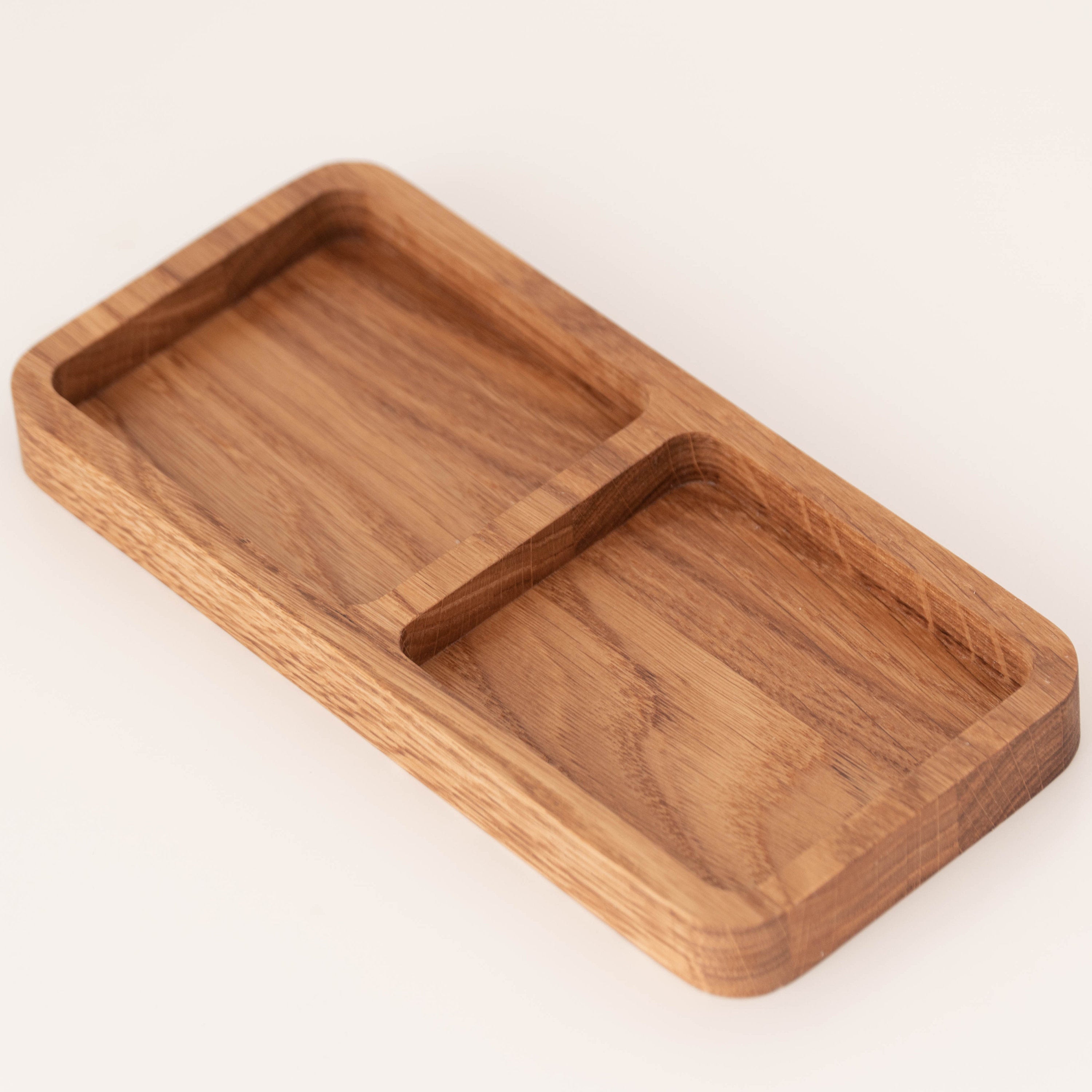 Oak Desk Organizer Tray – Wooden Pen Holder with 2 Compartments