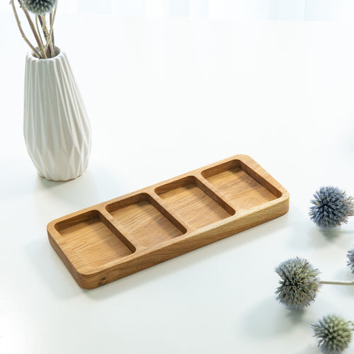 Handmade Oak Wood Desk Organizer: 4-Chamber Wooden Sorting Tray