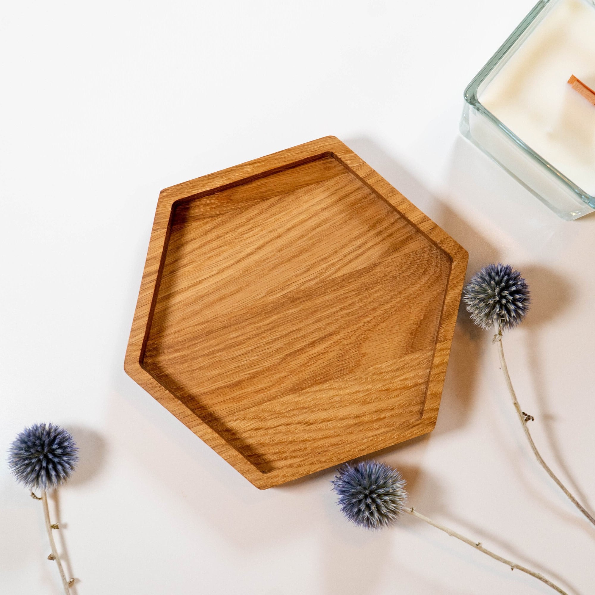 Handmade Oak Hexagon Tray: Honeycomb Plate, Ring/Key Dish