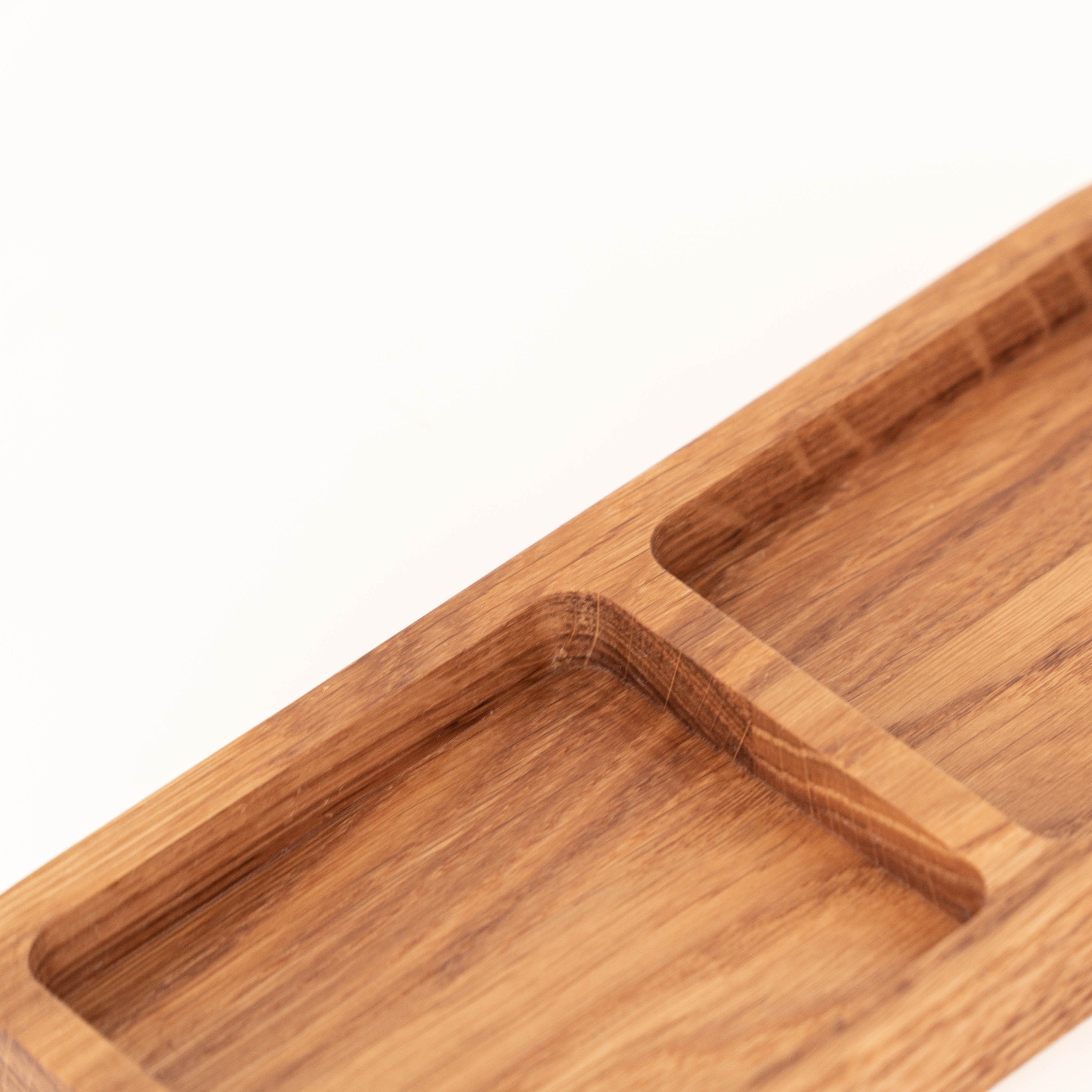Oak Desk Organizer Tray – Wooden Pen Holder with 2 Compartments