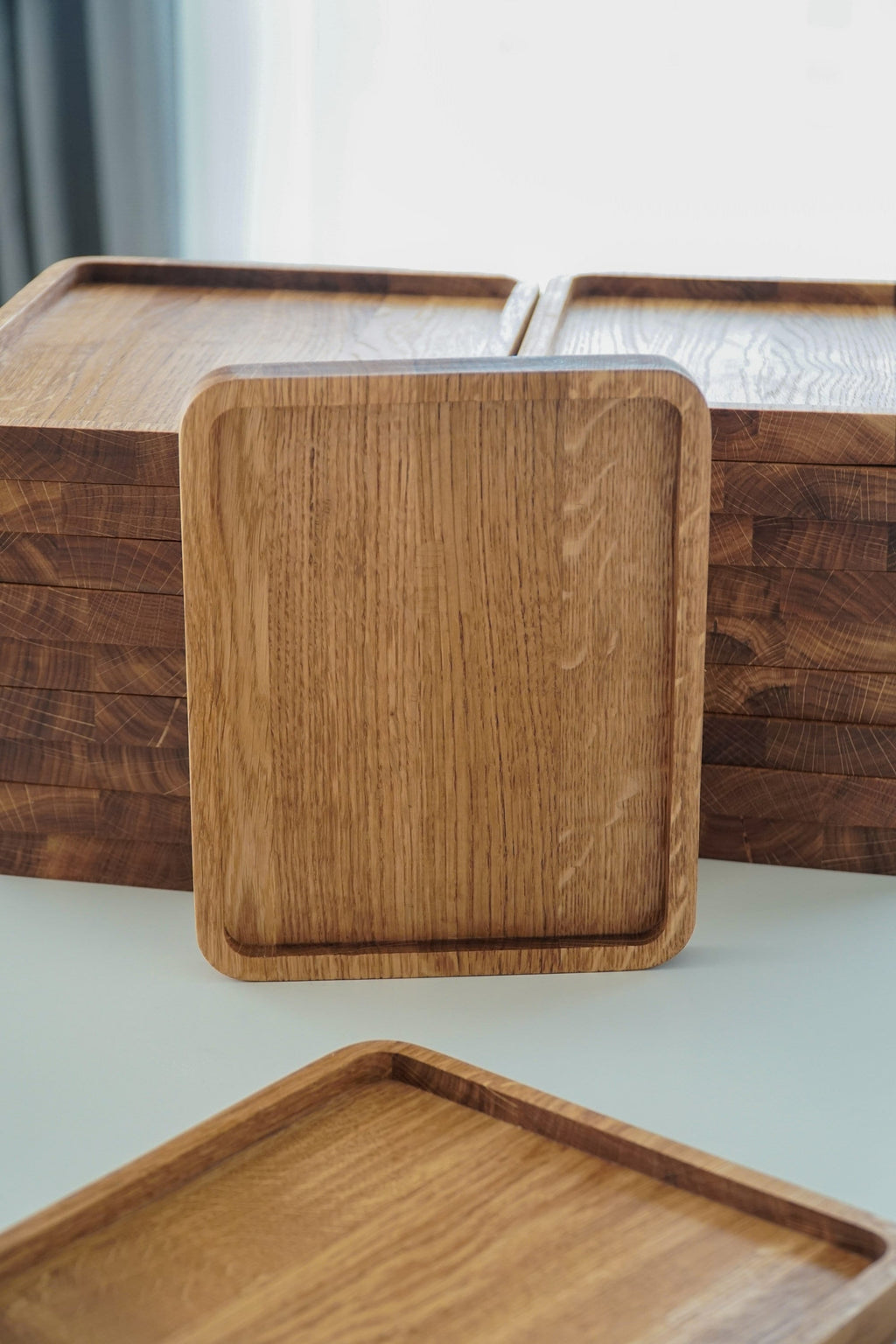 Modern Oak Wood Desk Tray: Jewelry, Keys, Watch (18 x 22cm)