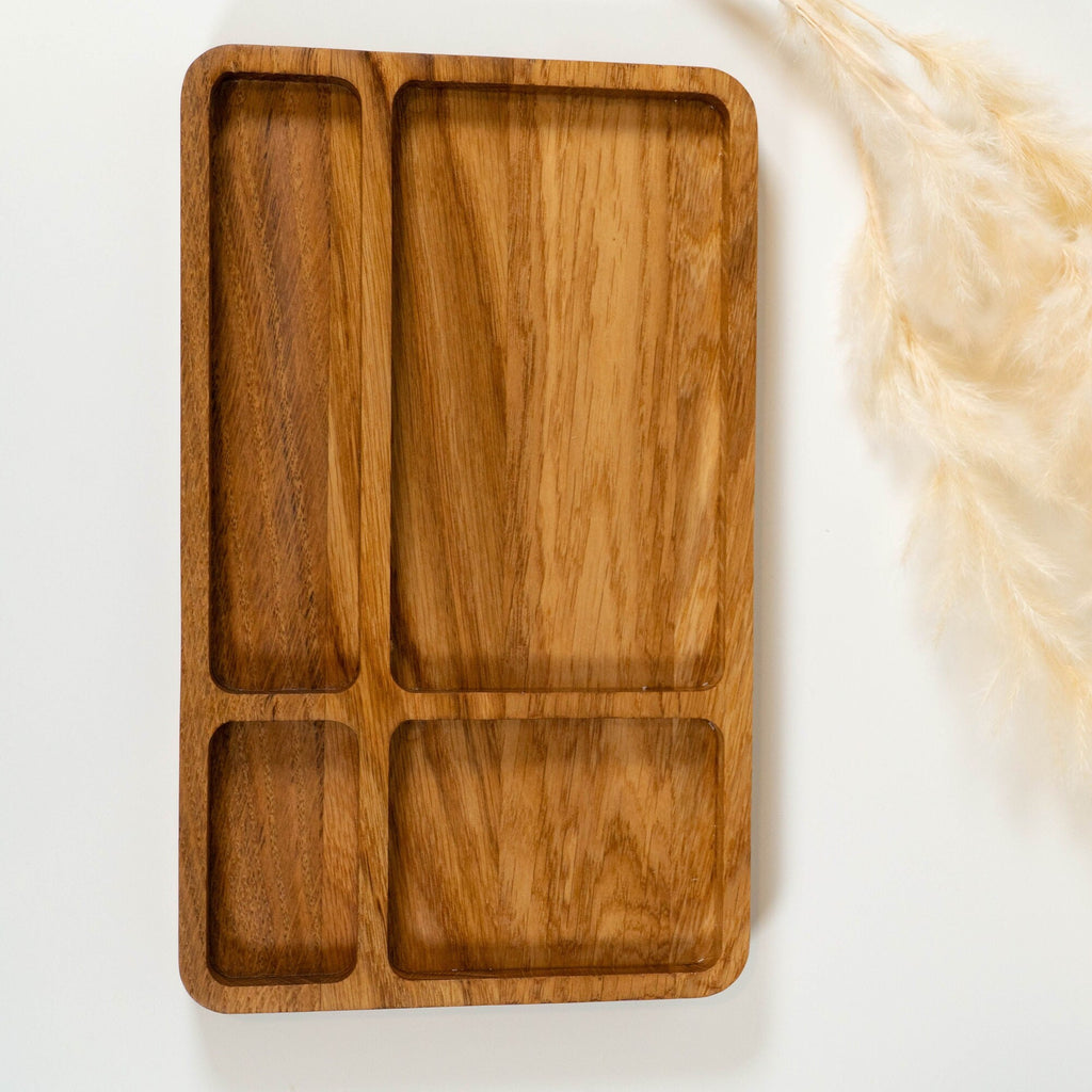 Solid Oak Valet Tray: Home Office Pen & Jewelry Organizer