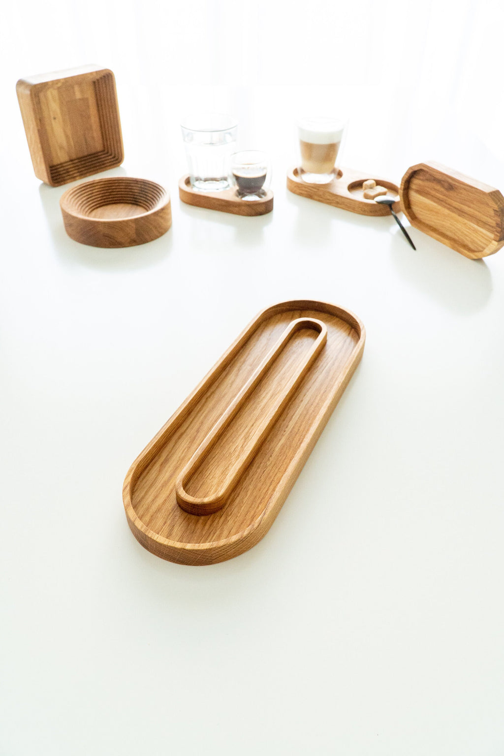 Oval Oak wood serving Tray Board Plate Natural 15 x 35 cm  jewelry tray with modern design | valet tray organizer | wood coaster